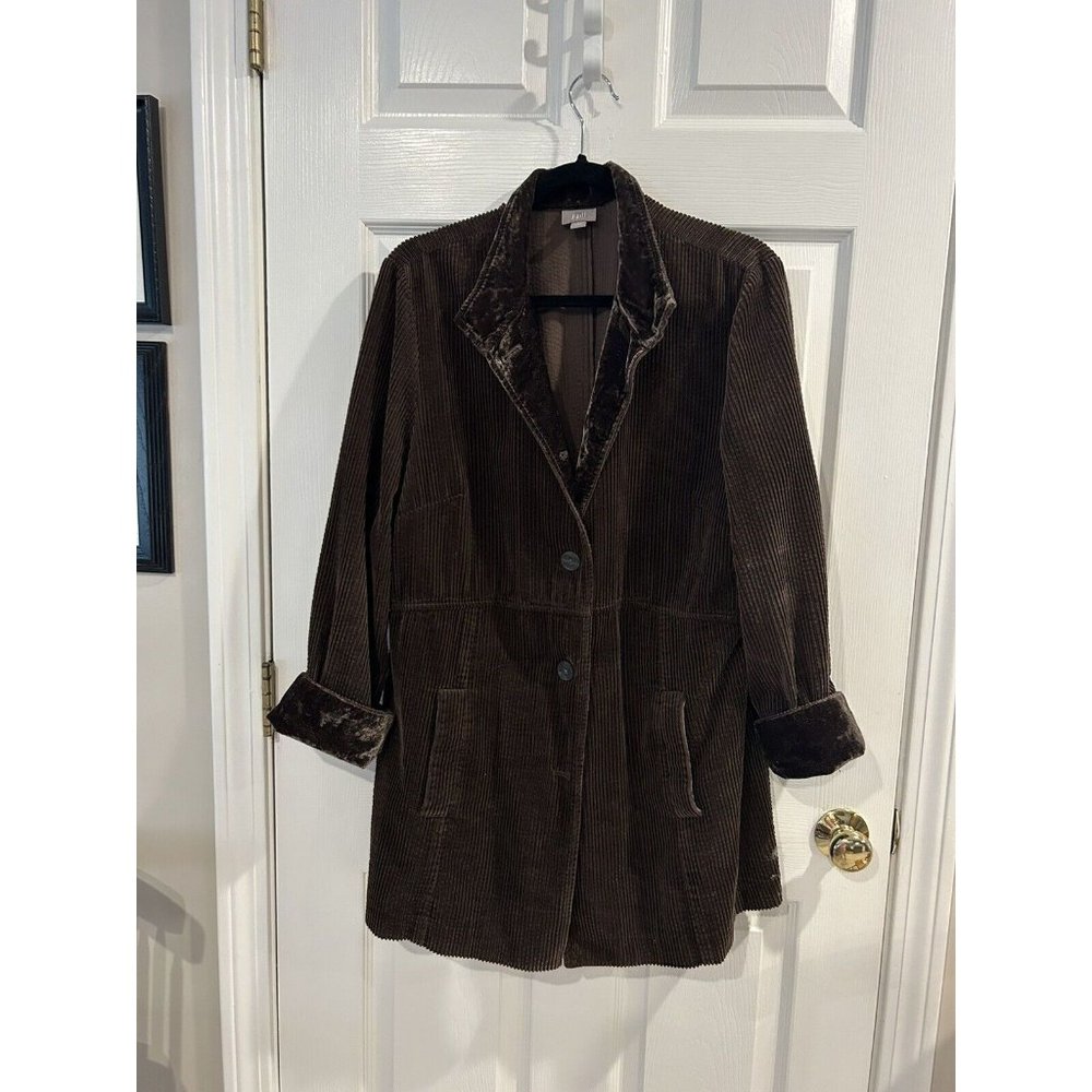 J Jill Womens Large Corduroy Jacket Velvet Trim Collar Cuffs Brown Lagenlook L
